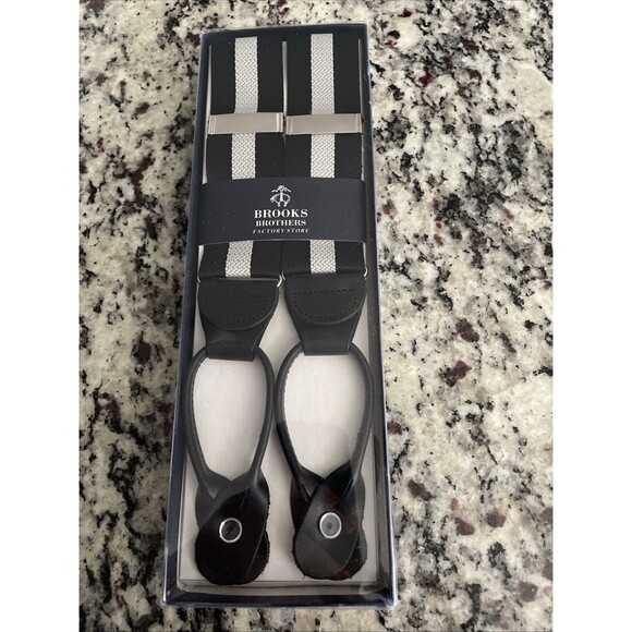 New Brooks Brothers Black & Gray Striped Suspenders - Picture 1 of 2